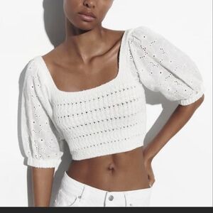 Zara White Contrast Knit Top, Med